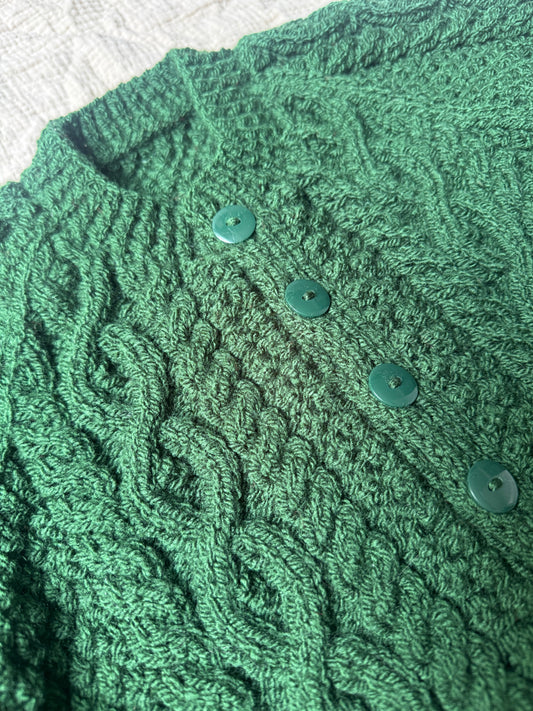 3-4 years Christmas green Aran cardigan