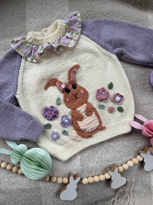 Bunny cream and lilac jumper 12-18m