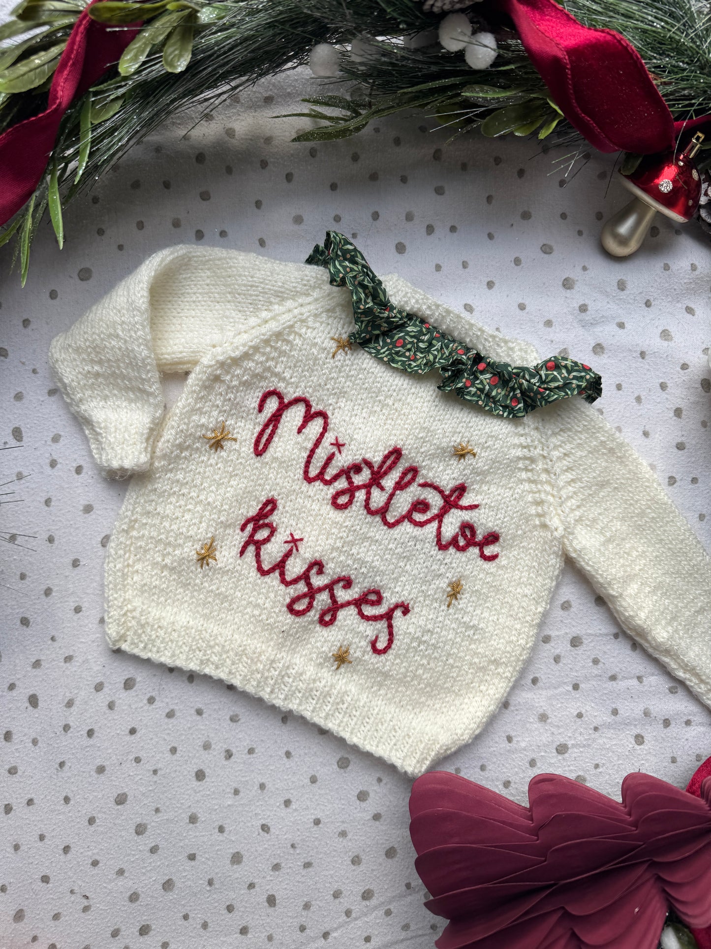 Mistletoe kisses 3/6m cream liberty collar cardigan