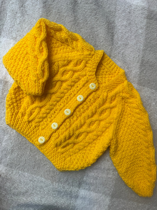 1-2 years cornflower yellow Aran cardigan
