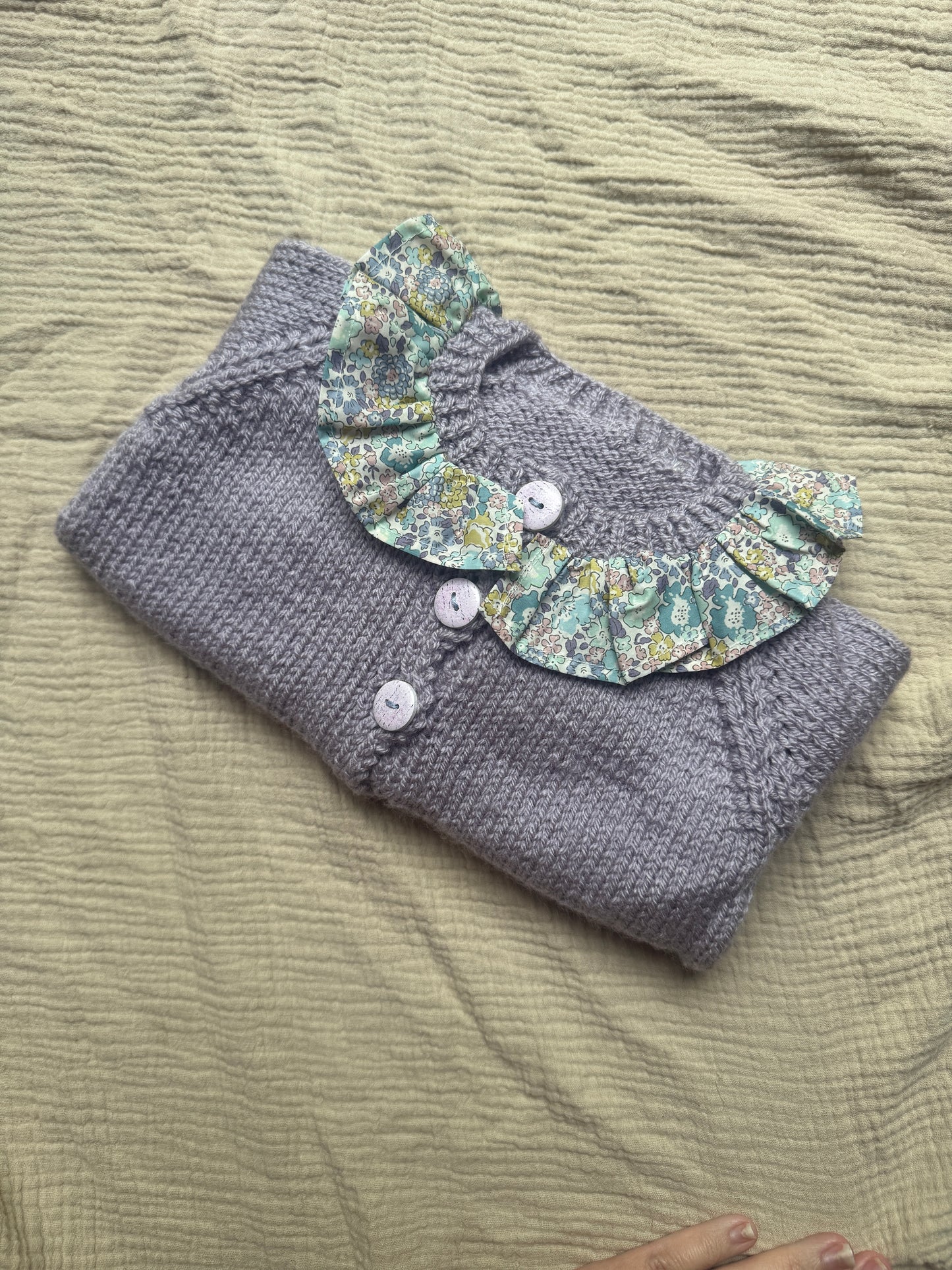9-15m lilac cardigan with liberty collar