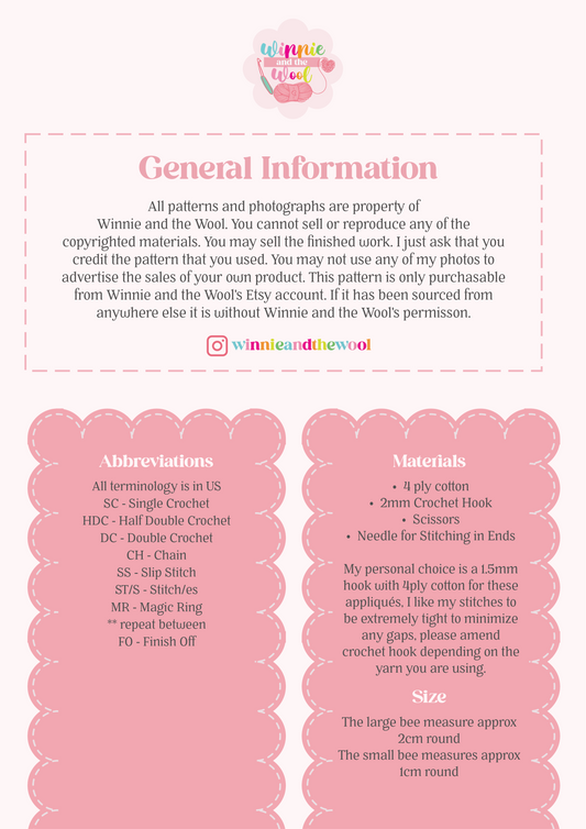 Bumble Bee Applique Crochet Pattern