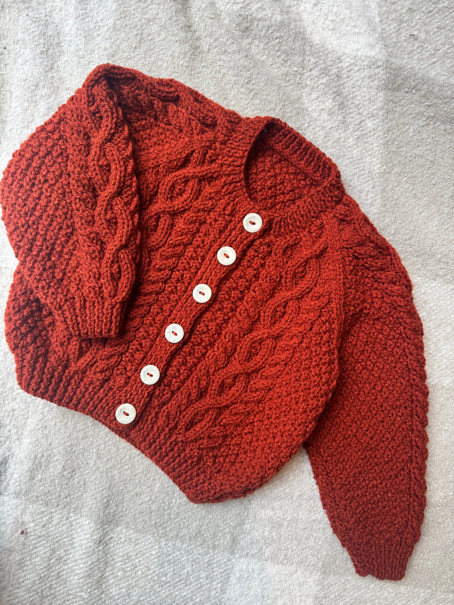 2-3 years  copper Aran cardigan