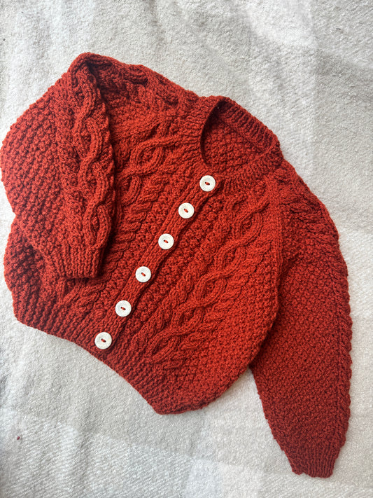 2-3 years  copper Aran cardigan