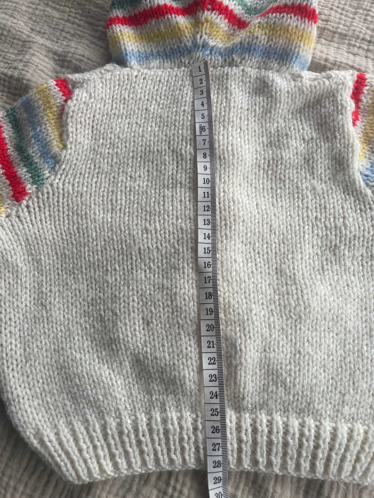 1-2years cream striped hooded cardigan with mittens