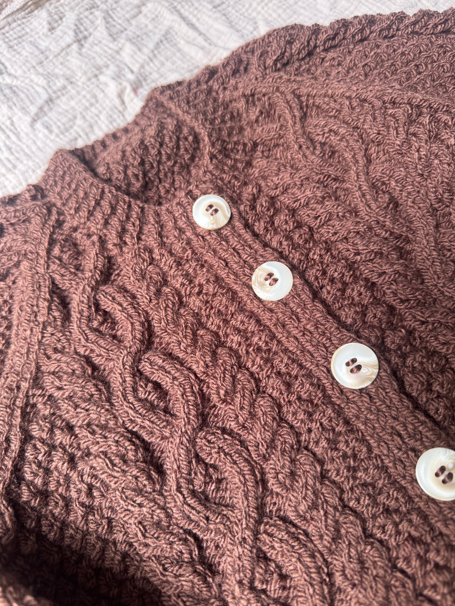 3-4 years chocolate Aran cardigan