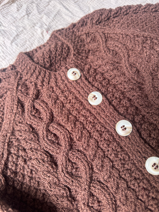 3-4 years chocolate Aran cardigan