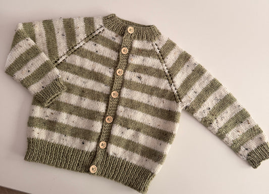 1-2 years green and cream fleck stripe cardigan