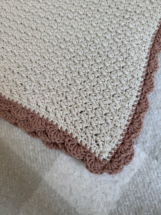 Stroller blanket hand crochet in cream and brown