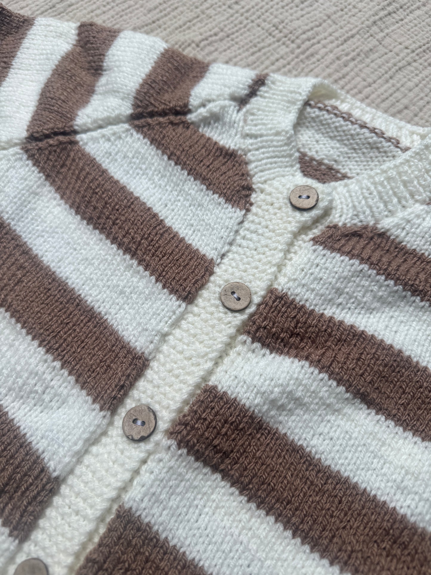 4-5 years mocha and cream stripe cardigan