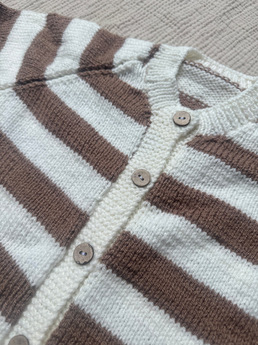 4-5 years mocha and cream stripe cardigan