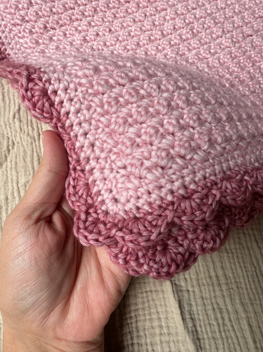 stroller blanket hand crochet in pale rose and pink