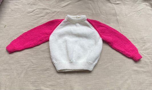 6-12m cream cardigan with hot pink sleeves