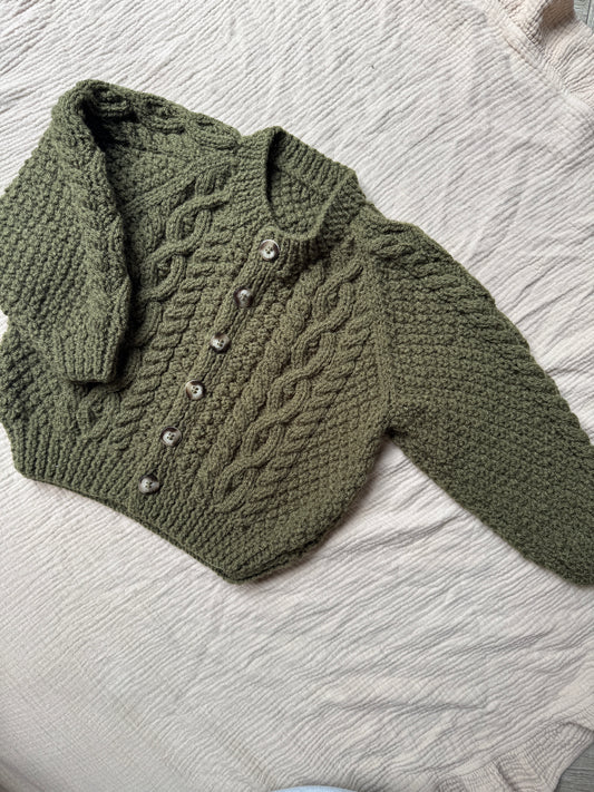 2-3 years khaki Aran cardigan