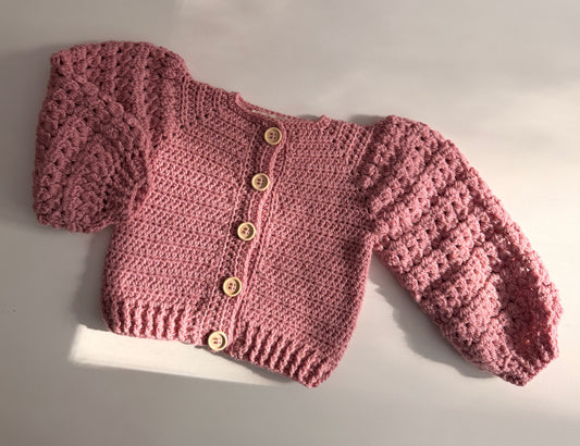 9-15 months pale rose crochet cardigan