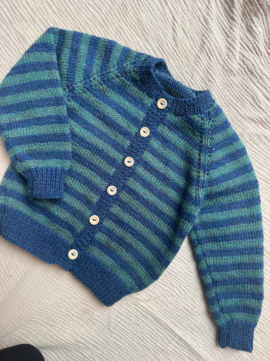 1-2 years green/blue striped cardigan