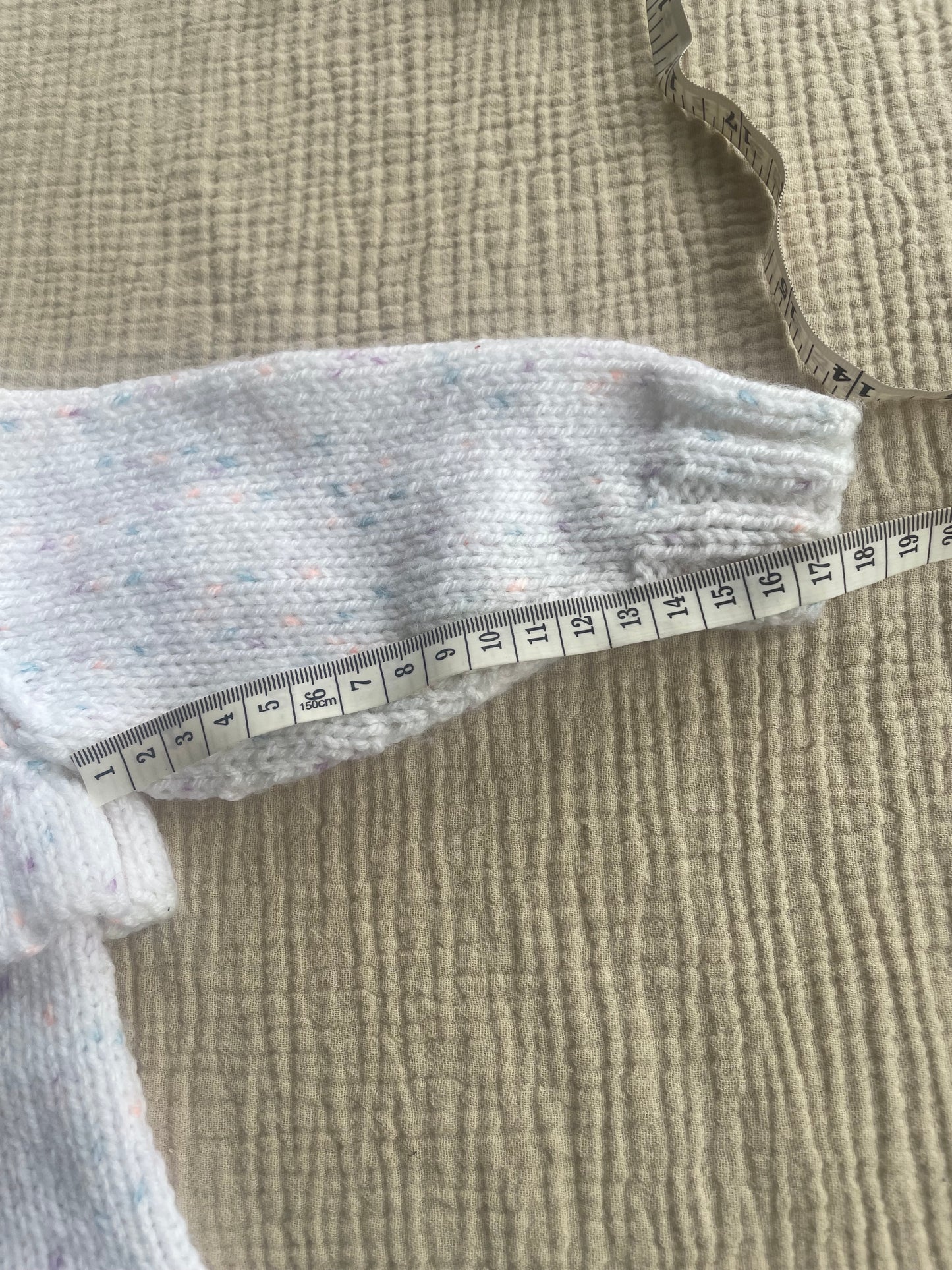 6-9m white ruffled cardigan with flecks