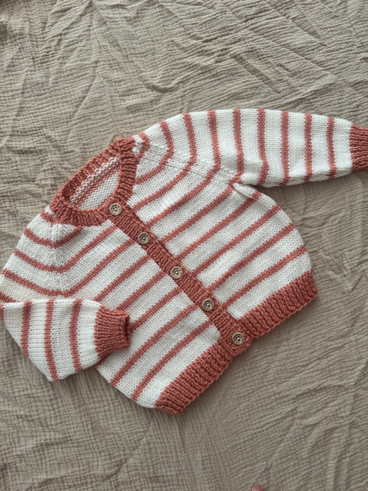 6-12months vintage peach and cream stripe cardigan