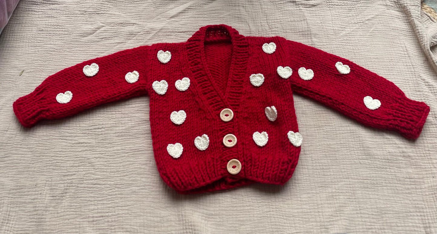 6-12m red cardigan with cream hearts
