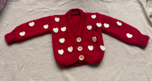 6-12m red cardigan with cream hearts