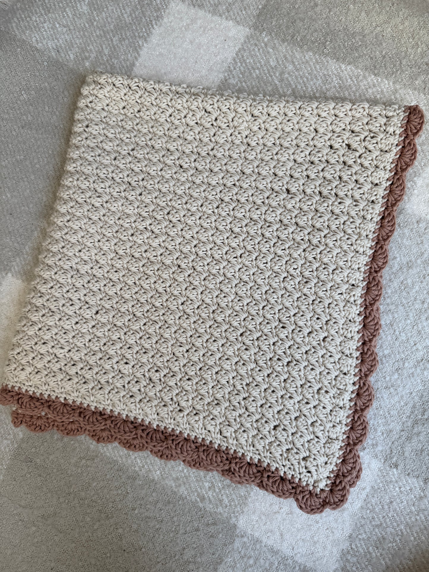 Stroller blanket hand crochet in cream and brown