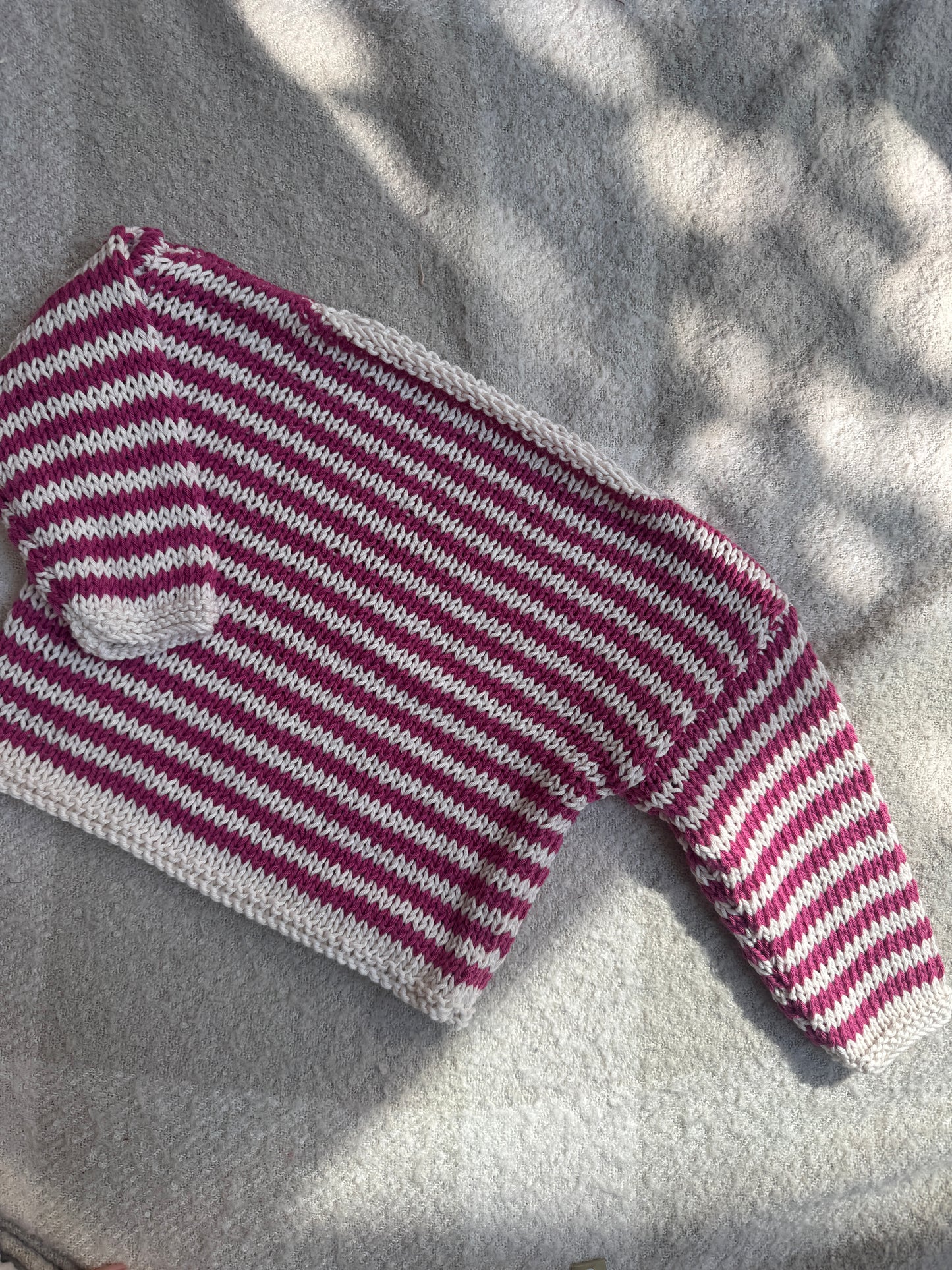 1-2 years raspberry and cream cotton stripe jumper