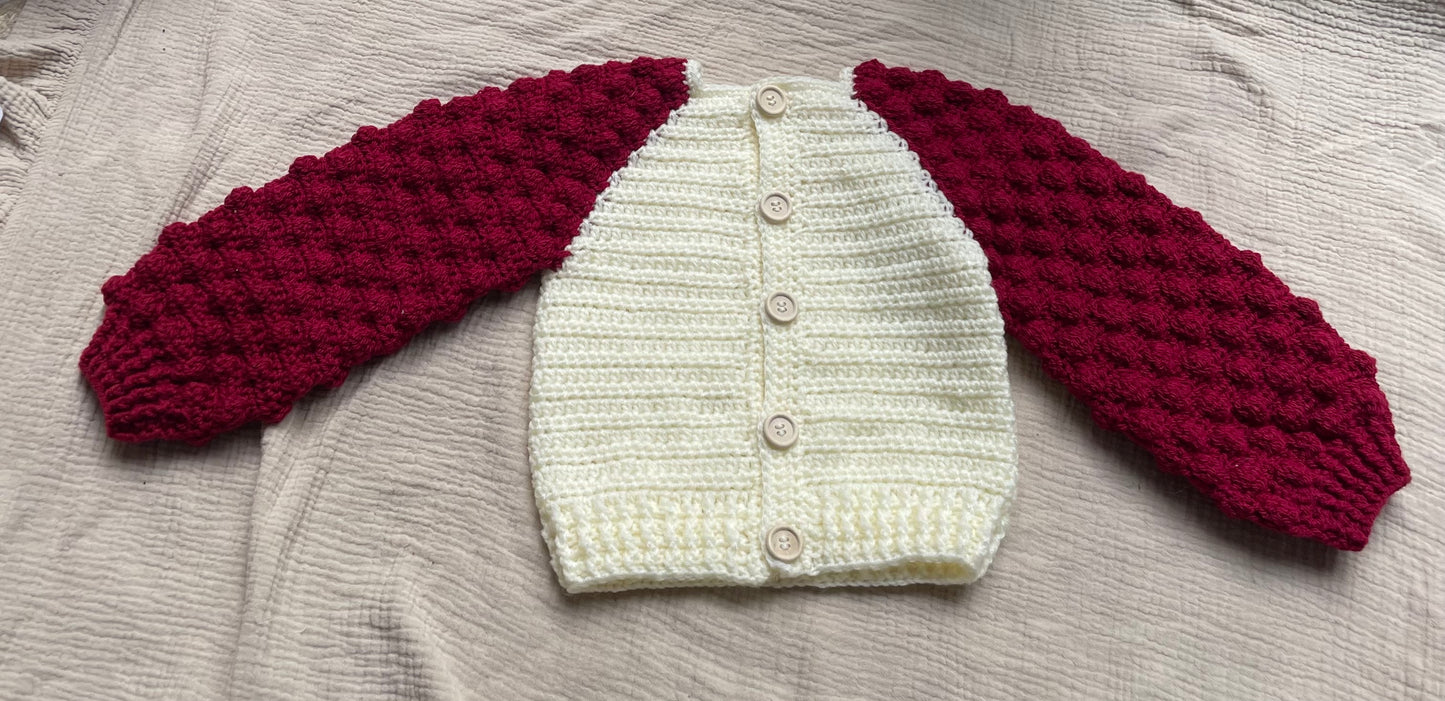12-18m cream cardigan with claret sleeves