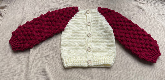 12-18m cream cardigan with claret sleeves