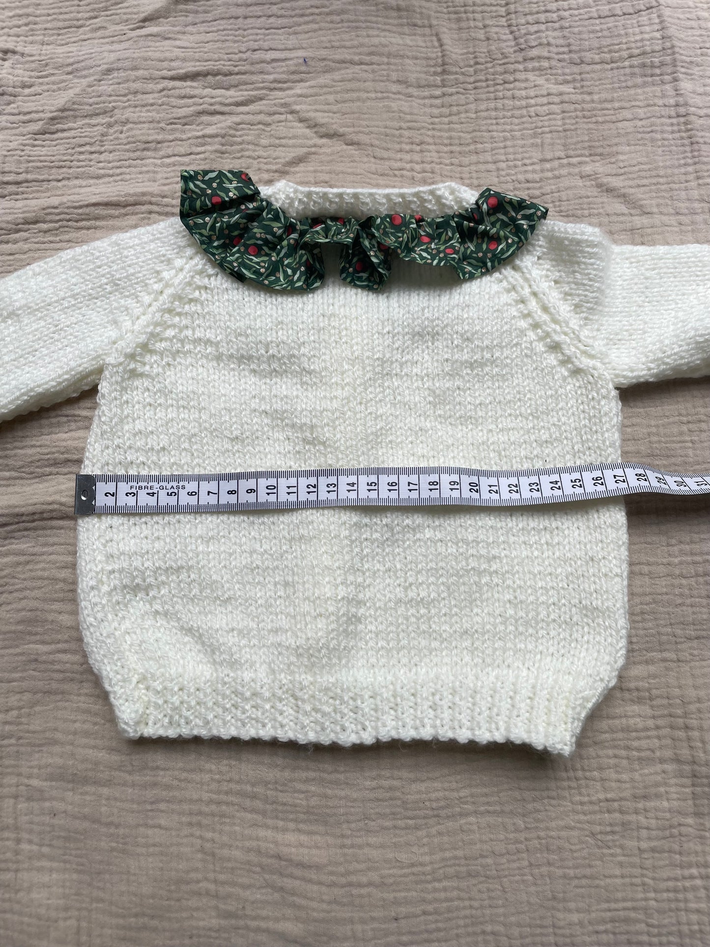 3-6m pale cream cardigan with a liberty collar