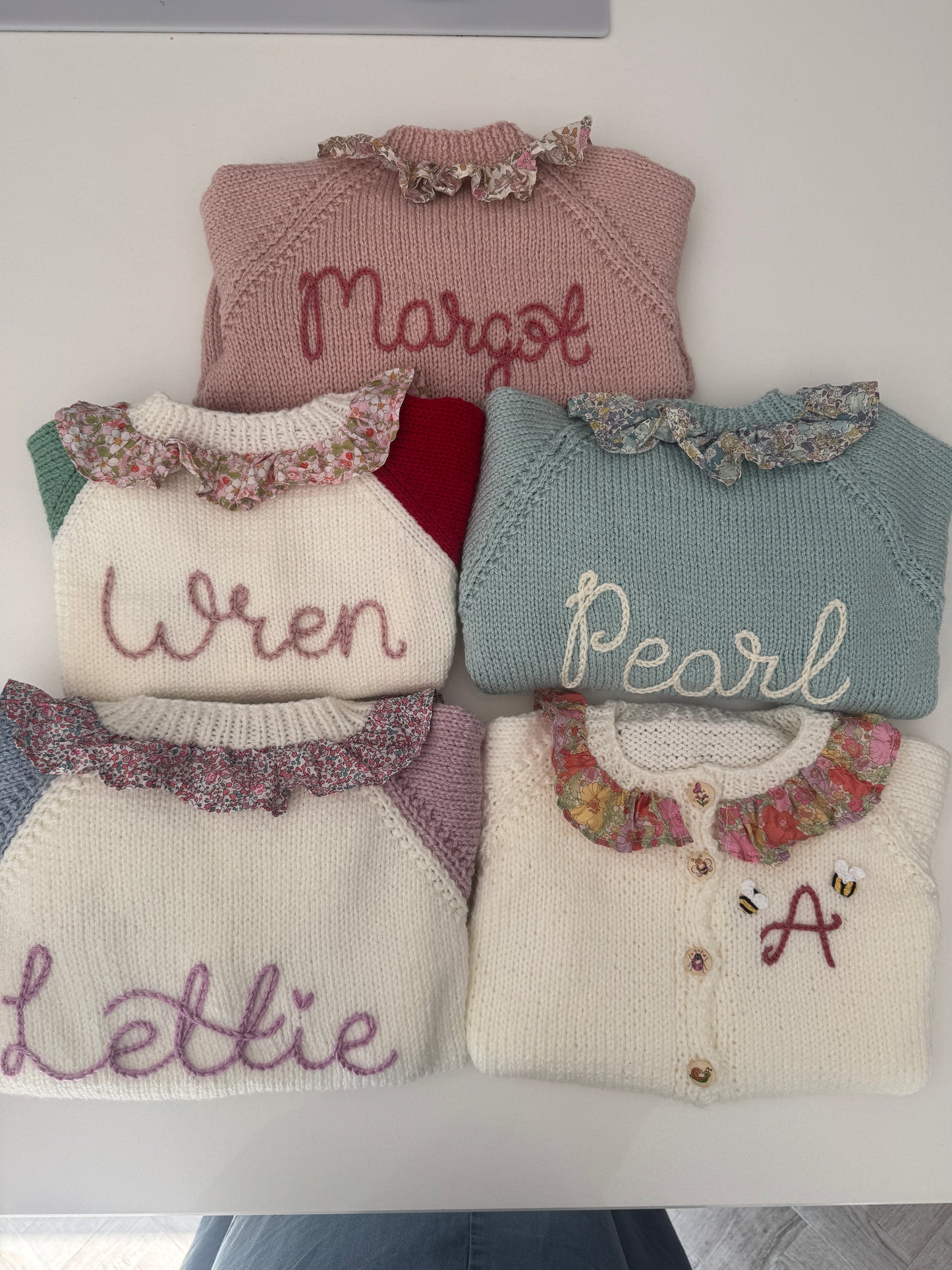 Knitted to order personalised cardigan/jumper with liberty collar add on optional