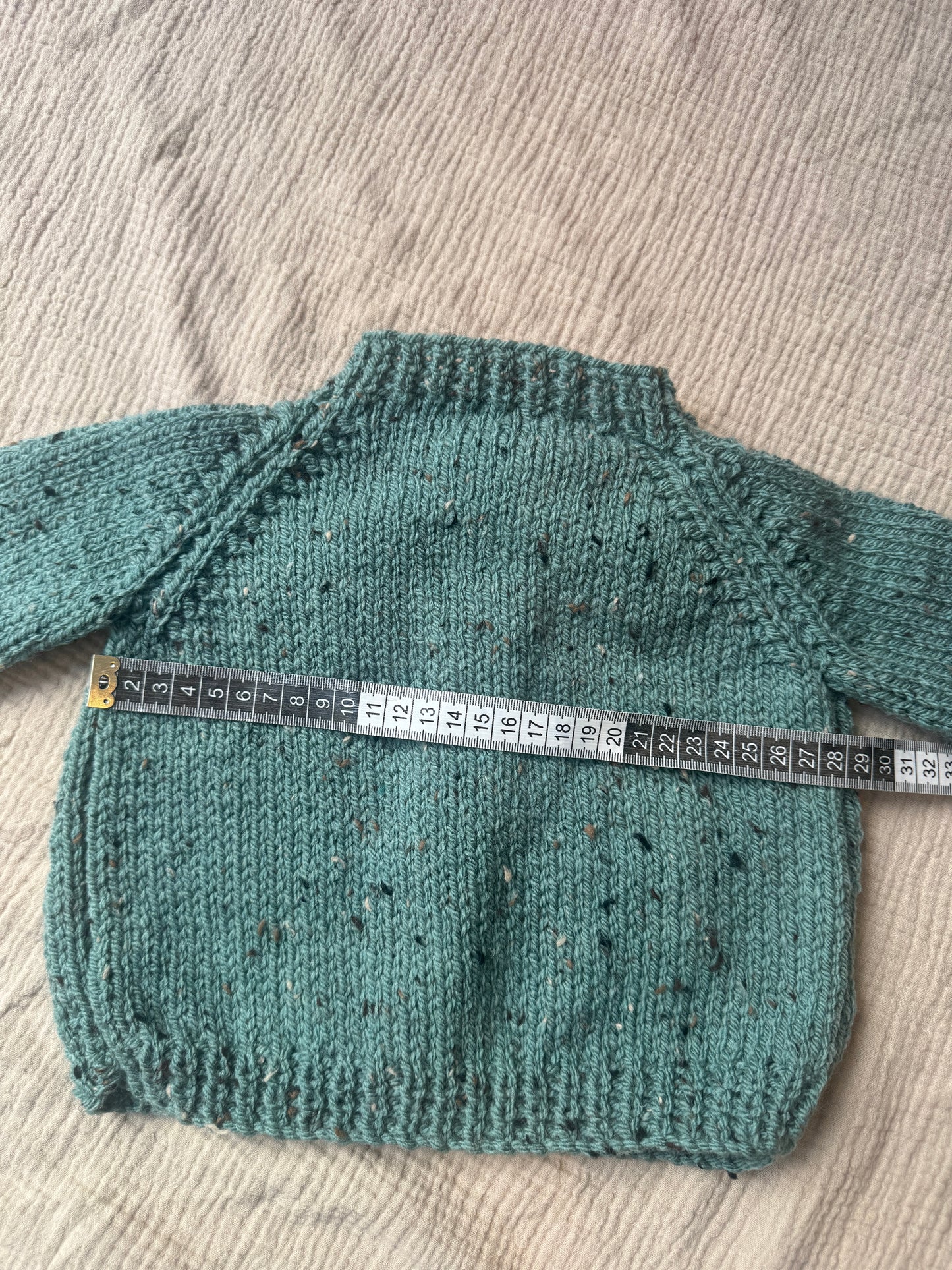 6-12months duck egg fleck Aran cardigan