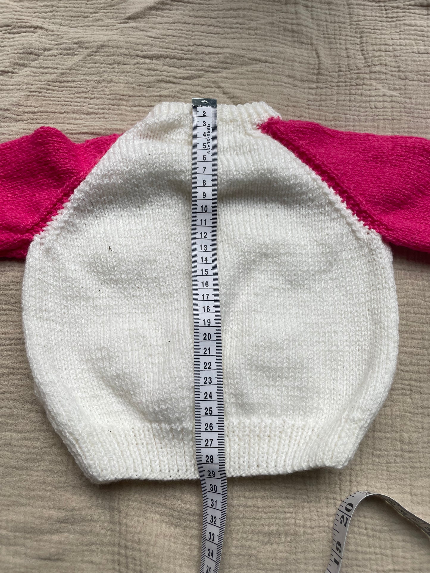 6-12m cream cardigan with hot pink sleeves