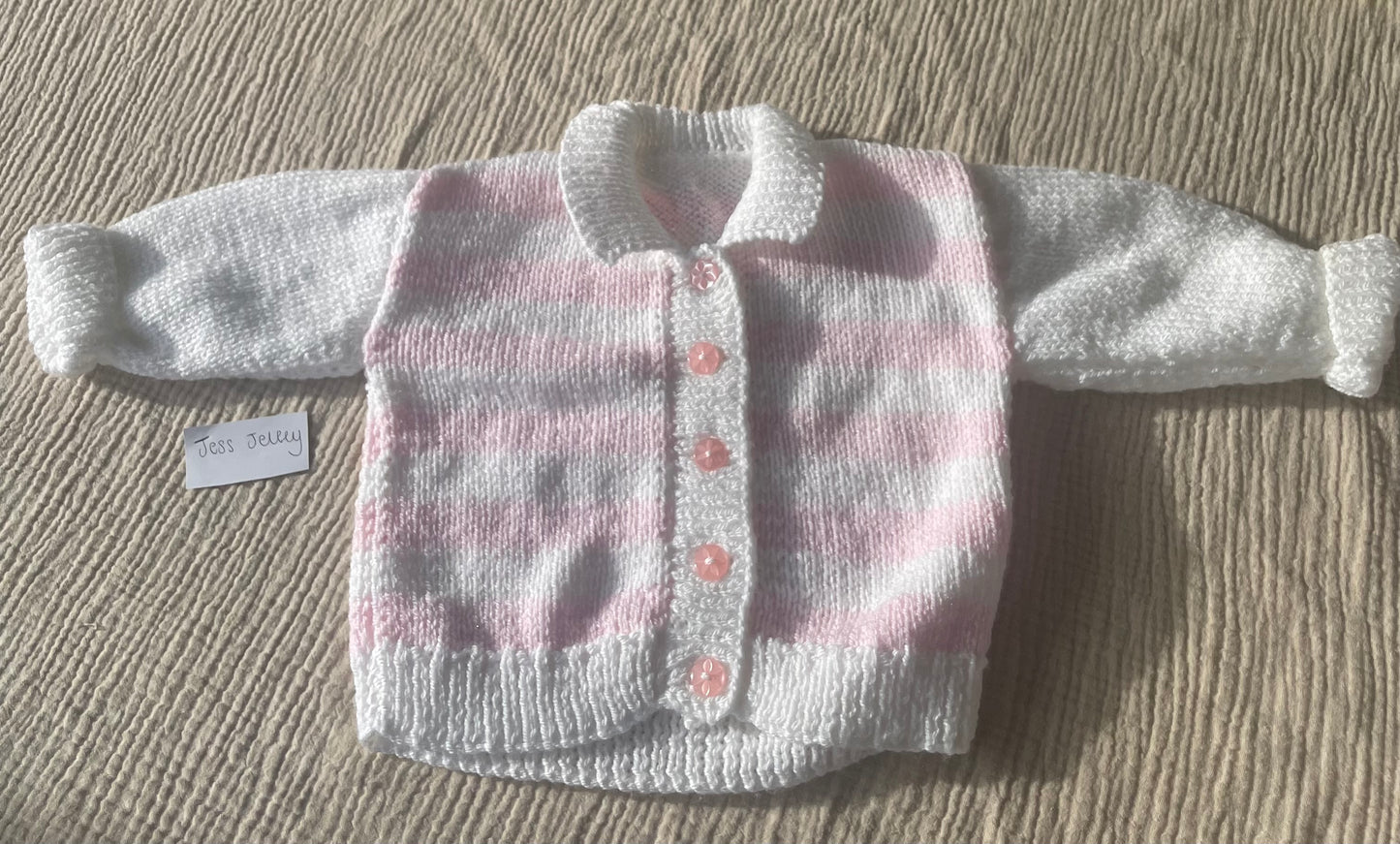 9-12m white and pink striped cardigan