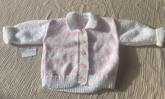 9-12m white and pink striped cardigan