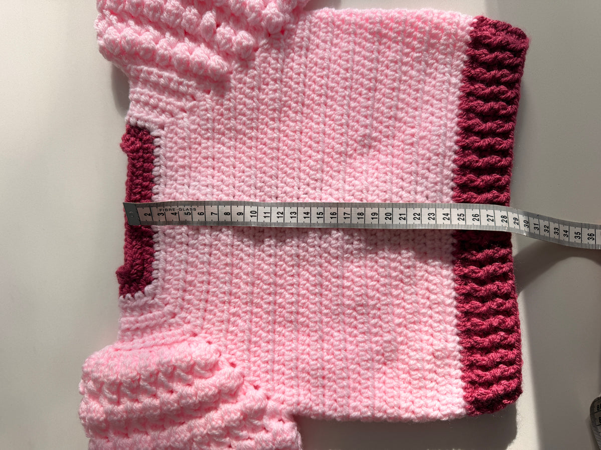 1-2 years powder and raspberry crochet Aran cardigan