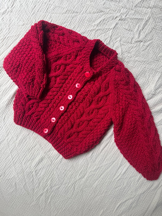 9-15 months claret aran cardigan