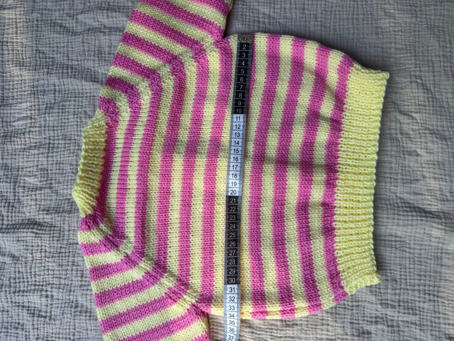 2-3 years fondant & yellow stripe cardigan