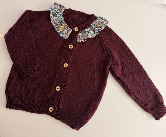 2-4 years aubergine cardigan with liberty collar