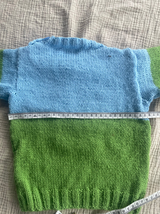 9-12m blue and green sheep cardigan