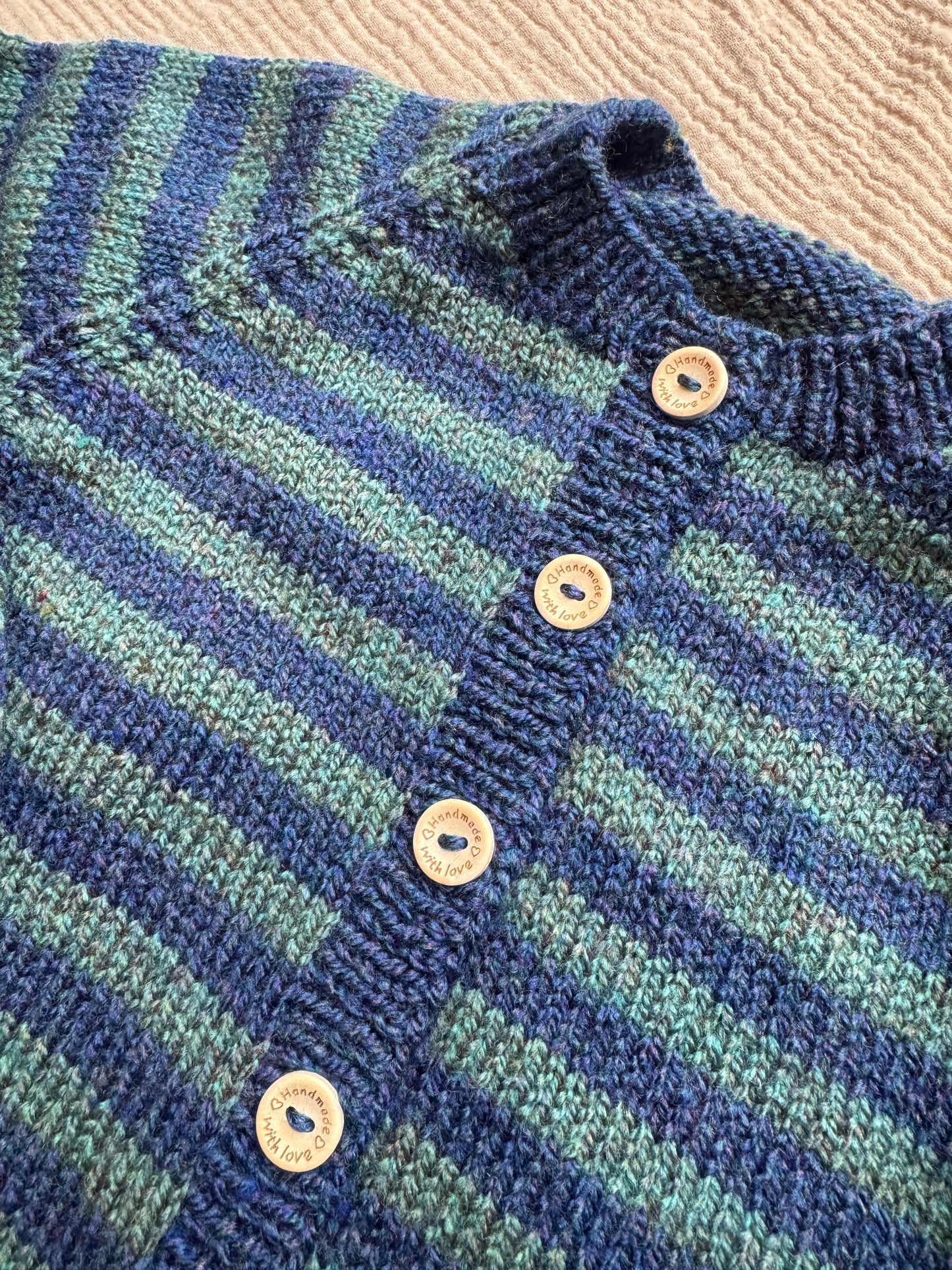 1-2 years green/blue striped cardigan