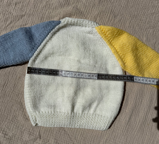 6-12m cream with blue/yellow colour block cardigan