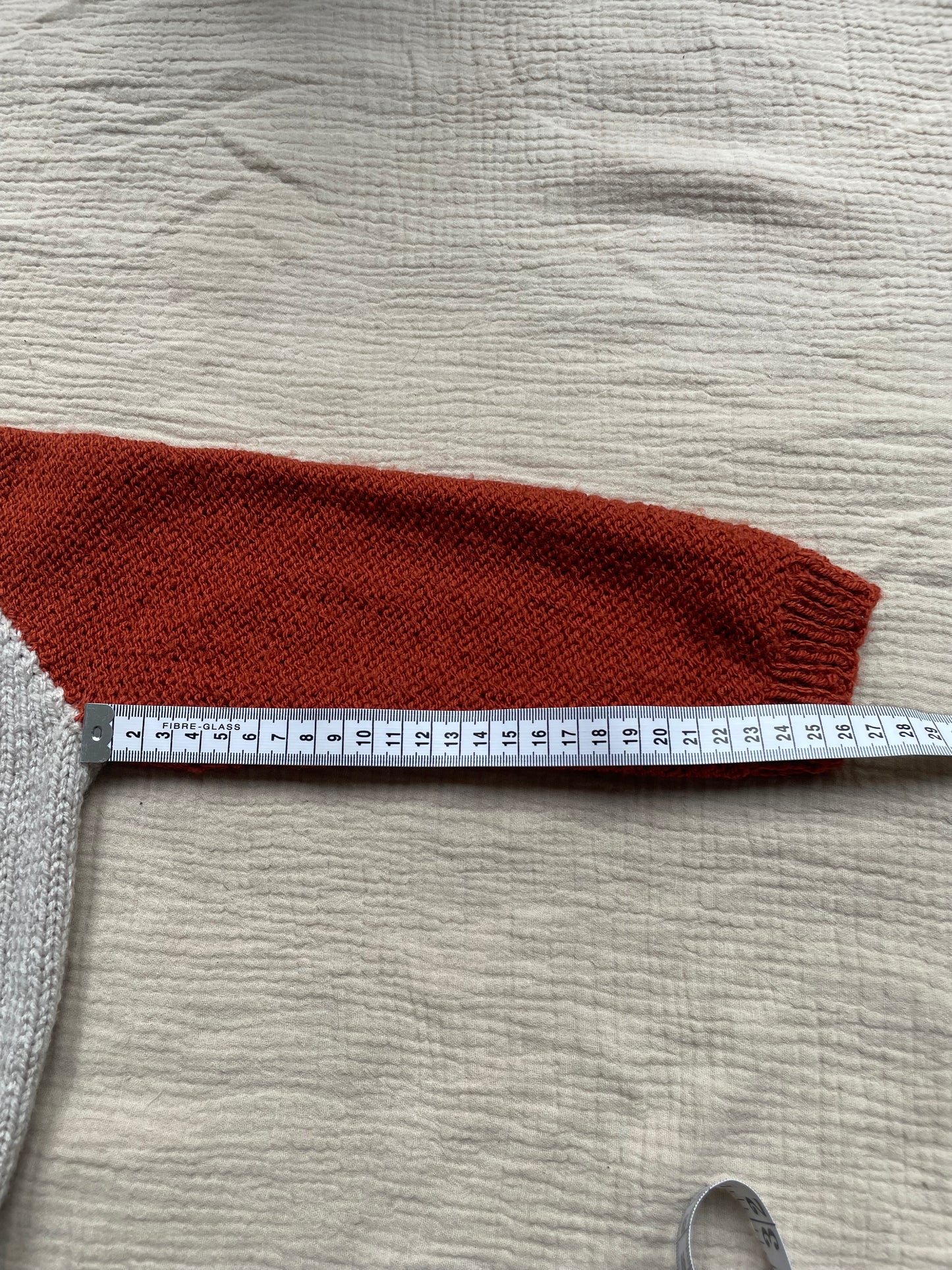 1-2 years parchment cardigan with blue and orange sleeves