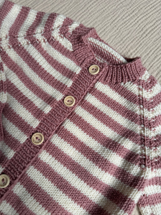 6-12m pink and cream stripe cardigan