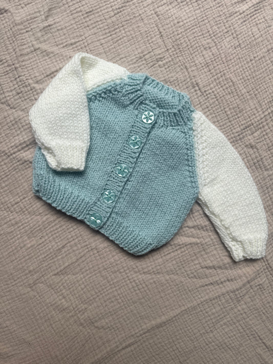 0-1m duck egg and cream cardigan