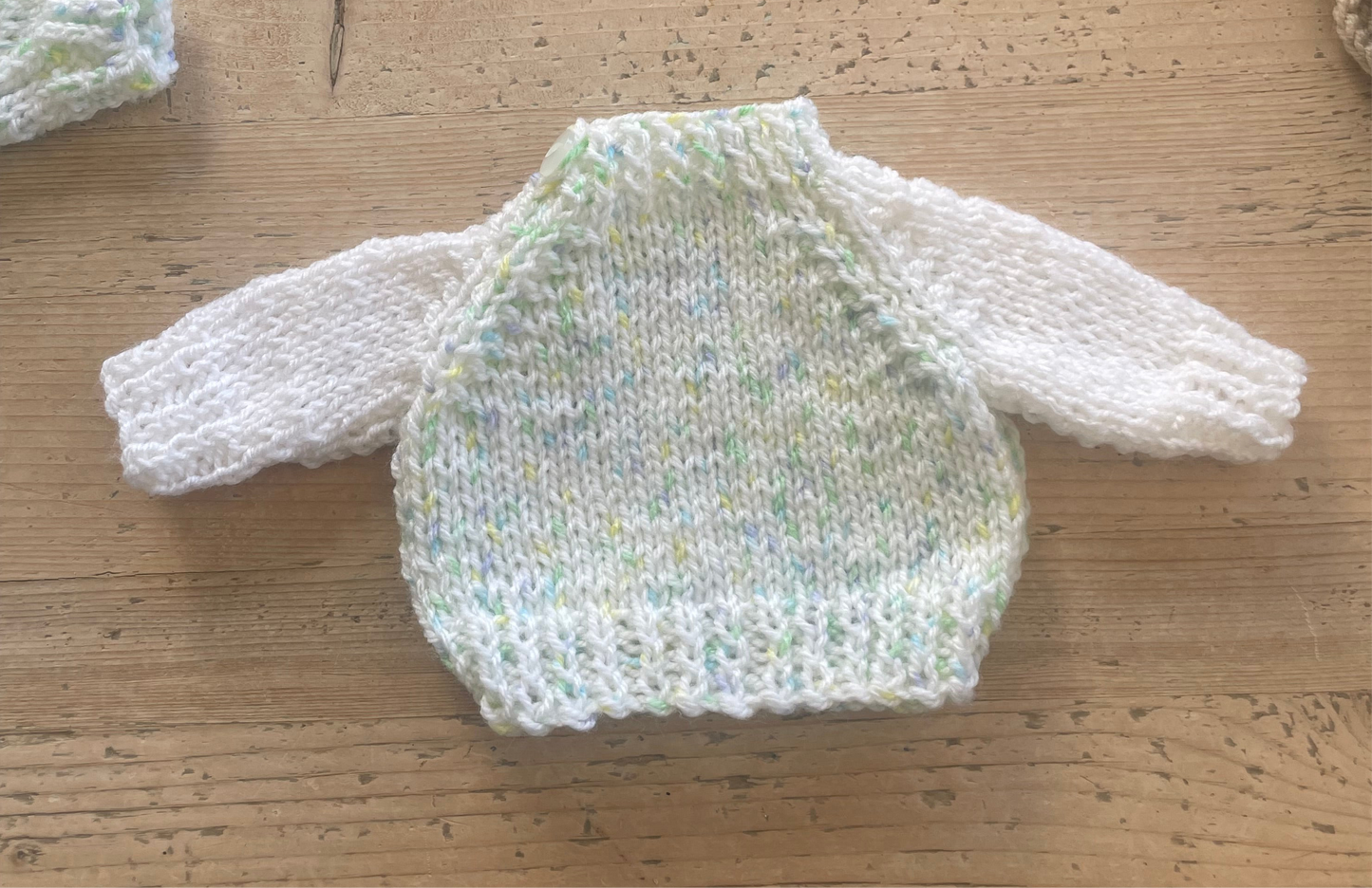 0-3 months white with flecks Cardigan with matching large jellycat jumper