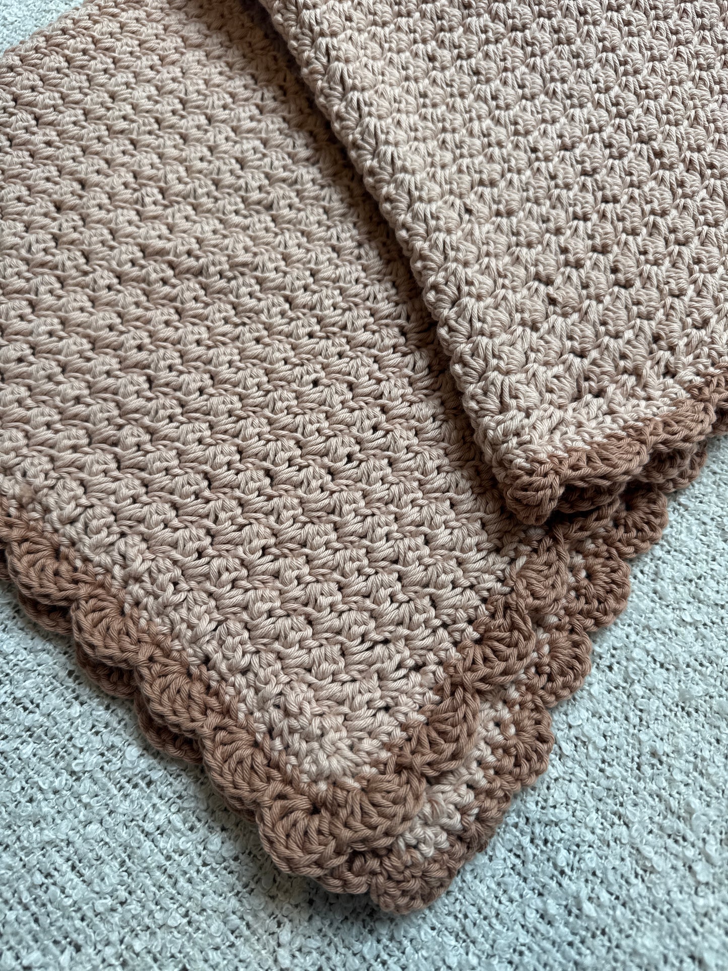 Stroller blanket hand crochet in oatmeal and cuppa tea