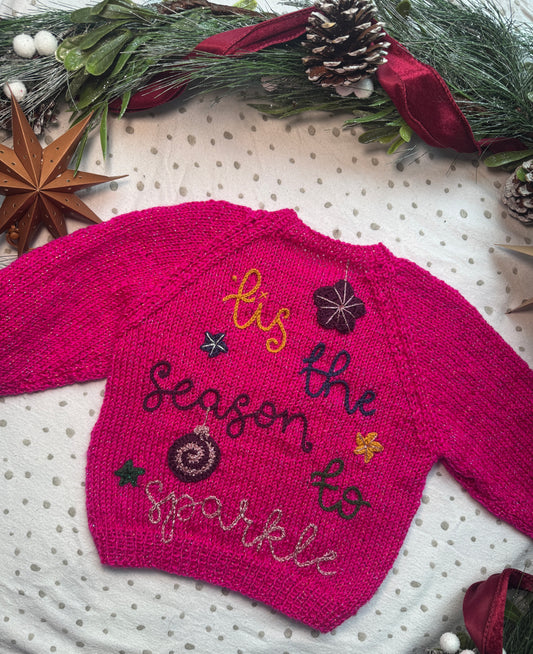‘Tis the season to sparkle 1-2 years magenta sparkle cardigan