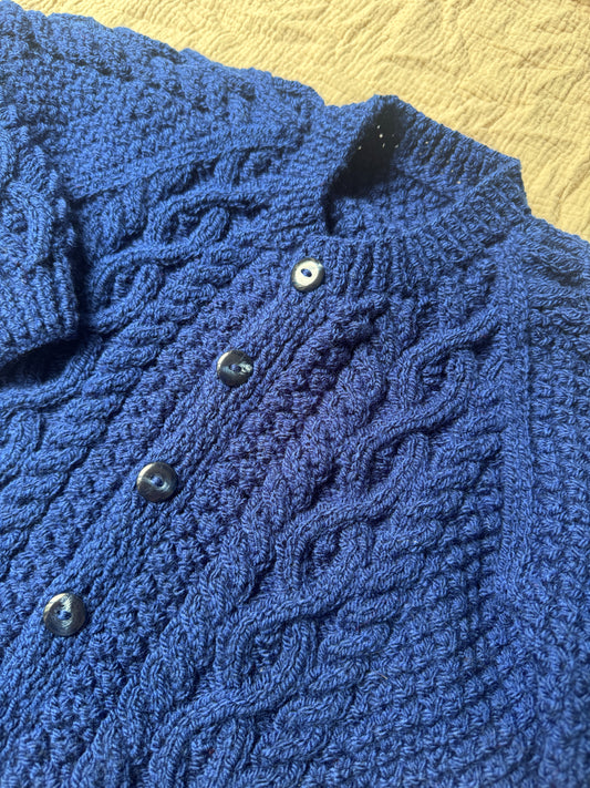 4-6 years royal blue Aran cardigan