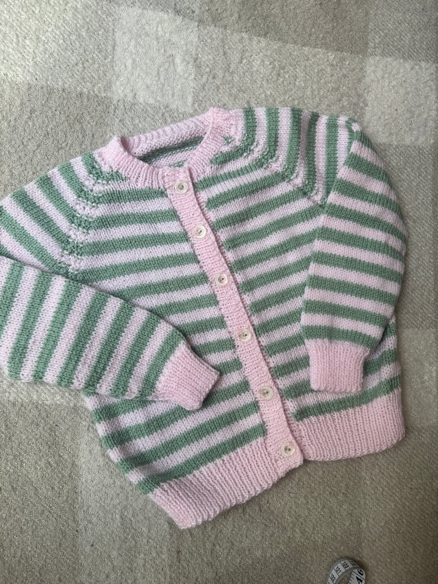 3-4 years sage and pale pink cardigan