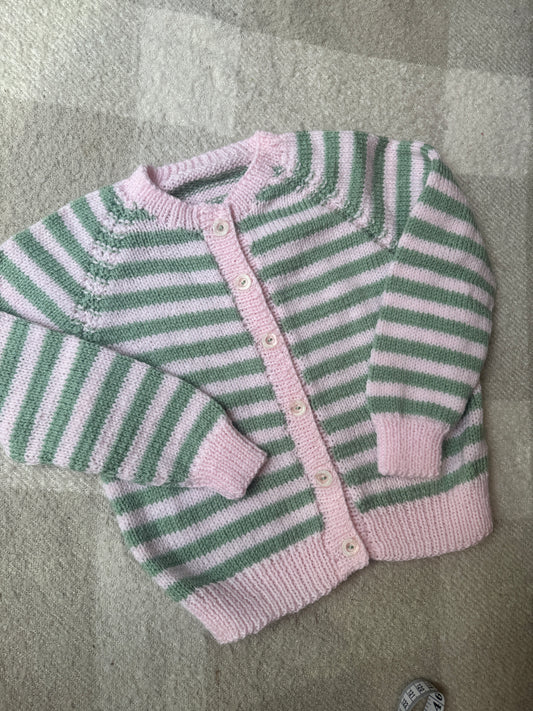 3-4 years sage and pale pink cardigan